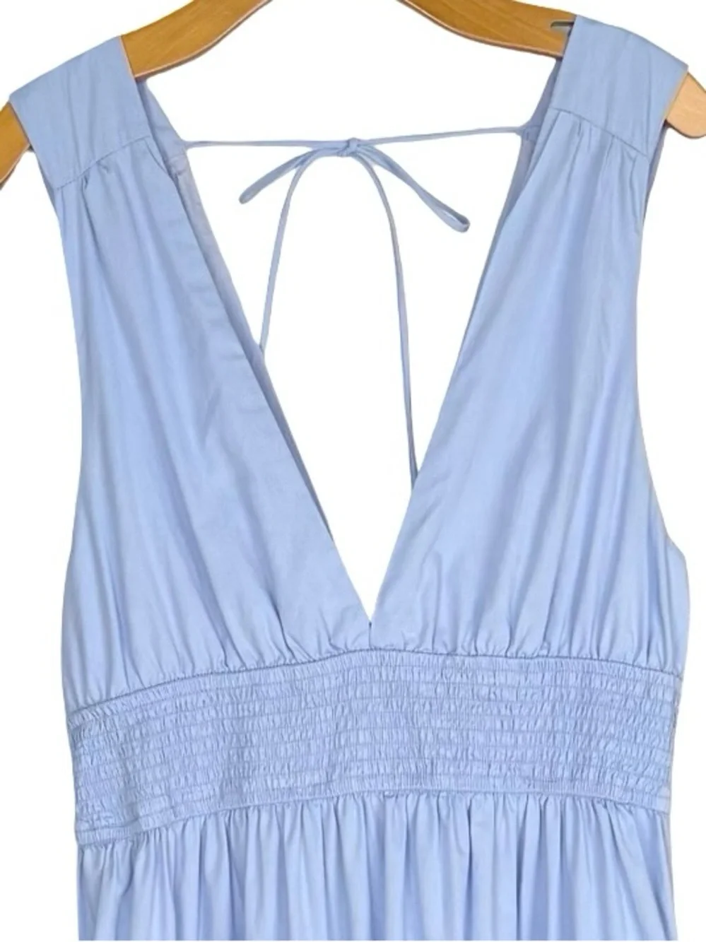 Abercrombie & Fitch Pale Blue Smocked Waist V-Neck Tiered Midi/Maxi Dress XL